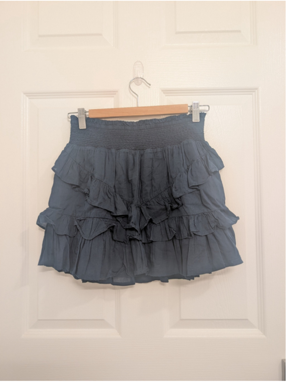 Roller Rabbit Navy Blue Siggy Tiered Ruffle Mini Skirt XS Smocked Elastic Waist